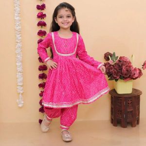 Girls Princess Pink Bandhej Suits