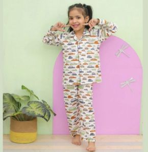 Girls Racing Car Print Night Suits