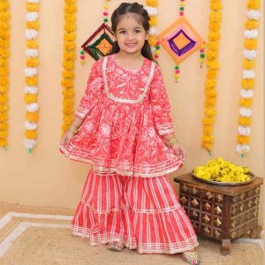 Girls Tomato Red Sharara Suits