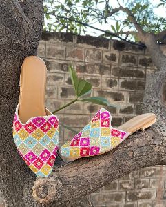 women embroidered mules flat sandal