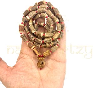 Handmade, Raw &AMP; Natural Tube Shape 54 Tulsi Wood Beads Hand-Knotted Neck-Bead Mala/necklace