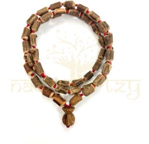 Handmade, Raw &AMP; Natural Tube Shape 54 Tulsi Wood Beads Hand-Knotted Neck-Bead Mala/necklace