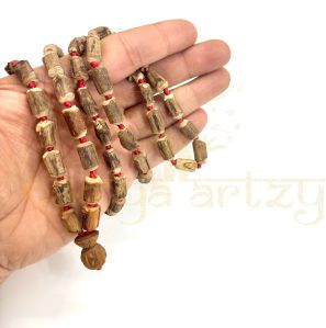 Handmade, Raw &AMP; Natural Tube Shape 54 Tulsi Wood Beads Hand-Knotted Neck-Bead Mala/necklace
