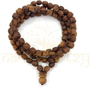 Handmade, Rough &AMP; Natural Small Cylinder Shape Tulsi 108 Beads Hand-Knotted Mala/necklace