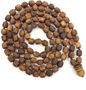 Handmade, Rough &AMP; Natural Small Cylinder Shape Tulsi 108 Beads Hand-Knotted Mala/necklace