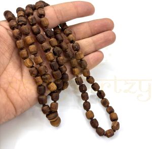 Handmade, Rough &AMP; Natural Small Cylinder Shape Tulsi 108 Beads Hand-Knotted Mala/necklace