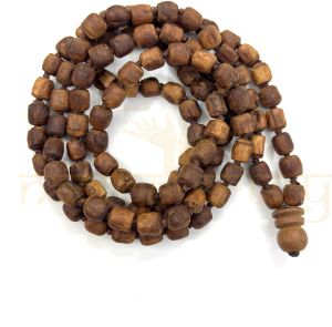 Handmade, Rough &AMP; Natural Small Cylinder Shape Tulsi 108 Beads Hand-Knotted Mala/necklace