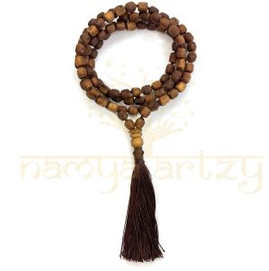 108 Natural Tulsi Small Tumble Carved Beautiful Rough Beads Knotted Japa Mala Tulsi Wood