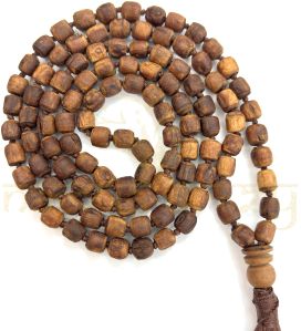 108 Natural Tulsi Small Tumble Carved Beautiful Rough Beads Knotted Japa Mala Tulsi Wood