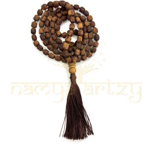 108 Natural Tulsi Small Tumble Carved Beautiful Rough Beads Knotted Japa Mala Tulsi Wood