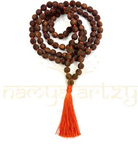 Handmade, Natural 10mm Round Shape Radha Imprints Tulsi 108 Beads Hand-Knotted Mala/necklace
