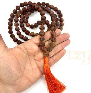 Handmade, Natural 10mm Round Shape Radha Imprints Tulsi 108 Beads Hand-Knotted Mala/necklace