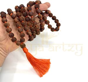 Handmade, Natural 10mm Round Shape Radha Imprints Tulsi 108 Beads Hand-Knotted Mala/necklace