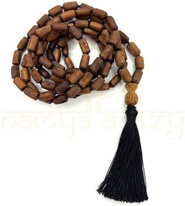 Hand-Knotted, Natural 108 Tube-Shaped Tumble Dark Brown Tulsi Wood Carved Smooth Beads Mala/necklace
