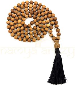 Hand-Knotted, Natural 108 Light Brown 8mm Tulsi Wood Hand-Carved Smooth Beads Japa Mala/necklace