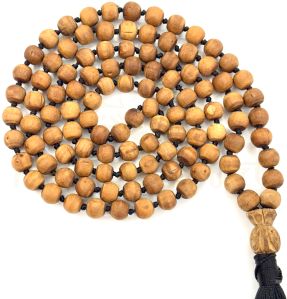 Hand-Knotted, Natural 108 Light Brown 8mm Tulsi Wood Hand-Carved Smooth Beads Japa Mala/necklace