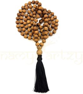 Hand-Knotted, Natural 108 Light Brown 8mm Tulsi Wood Hand-Carved Smooth Beads Japa Mala/necklace