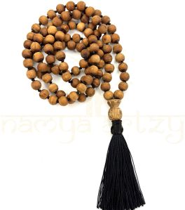Hand-Knotted, Natural 108 Light Brown 8mm Tulsi Wood Hand-Carved Smooth Beads Japa Mala/necklace