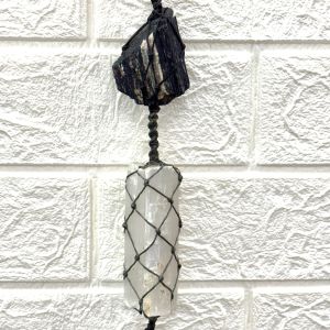 Hand-Knotted Wall Hanging with Black Tourmaline &AMP; Selenite - Handmade