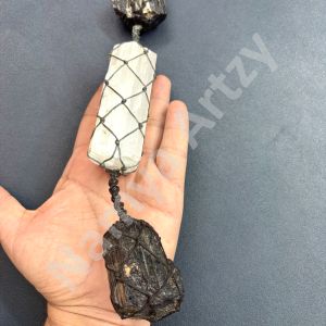 Hand-Knotted Wall Hanging with Black Tourmaline &AMP; Selenite - Handmade