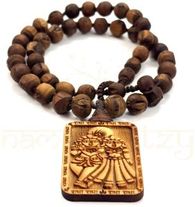 Hand-Carved Tulsi Beads Mala with Pendant - Neck Bead Mala