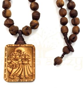 Hand-Carved Tulsi Beads Mala with Pendant - Neck Bead Mala