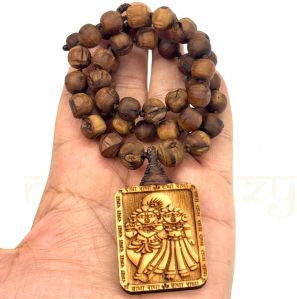 Hand-Carved Tulsi Beads Mala with Pendant - Neck Bead Mala