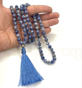 Handmade, Natural Lapiz Lazuli 108 Beads Hand-Knotted Japa Malanecklace