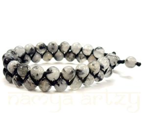 Handmade, Natural &AMP; Beautiful Black Rutile Gemstone Double Line Macrame Healing Bracelet