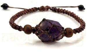 Handmade, Natural, &AMP; Beautiful Faceted Amethyst Tumbled Gemstone Macrame Healing Unisex Bracelet