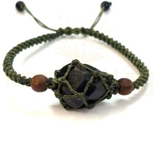 Handmade, Natural, &AMP; Beautiful Faceted Black Onyx Tumbled Gemstone Macrame Healing Unisex Bracelet