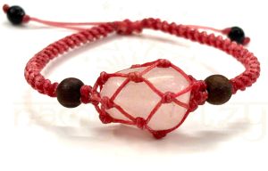 Handmade, Natural, &AMP; Beautiful Rose Quartz Tumbled Gemstone Macrame Healing Unisex Bracelet
