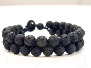 Handmade, Natural &AMP; Beautiful Volcano Lava Gemstone Double Line Macrame Healing Bracelet