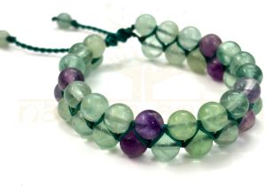 Handmade, Natural &AMP; Beautiful 8mm Fluorite Gemstone Double Line Macrame Healing Bracelet