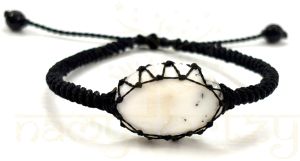 Handmade, Natural, &AMP; Beautiful Cabochon Dendritic Opal Gemstone Macrame Healing Unisex Bracelet