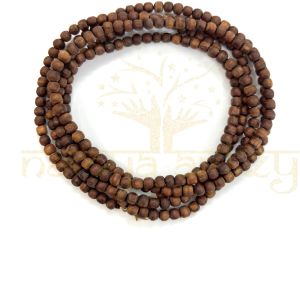 Handmade, Natural Tiny 4mm Round-Shaped Original Tulsi Wood Hand-Carved Smooth Beads Three Line Kanthi Mala/necklace