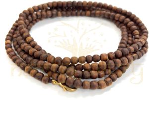 Handmade, Natural Tiny 4mm Round-Shaped Original Tulsi Wood Hand-Carved Smooth Beads Three Line Kanthi Mala/necklace