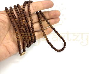 Handmade, Natural Tiny 4mm Round-Shaped Original Tulsi Wood Hand-Carved Smooth Beads Three Line Kanthi Mala/necklace