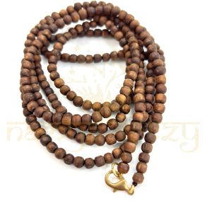 Handmade, Natural Tiny 4mm Round-Shaped Original Tulsi Wood Hand-Carved Smooth Beads Three Line Kanthi Mala/necklace