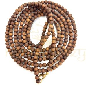 Handmade, Natural Tiny 4mm Round-Shaped Original Tulsi Wood Hand-Carved Smooth Beads Three Line Kanthi Mala/necklace
