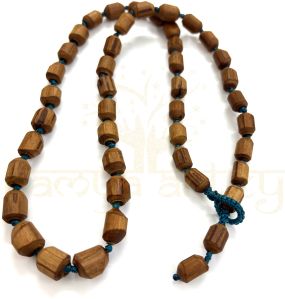 Hand-Knotted 54 Light Rustic Tulsi Wood Neck-Bead Mala-Necklace