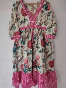 Elegant Floral Pattern Print Cotton Dress