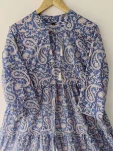 Women Block Floral Printed Long Sleeve Cotton Dress