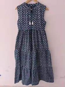 Ladies Cotton Floral Printed Long Dress