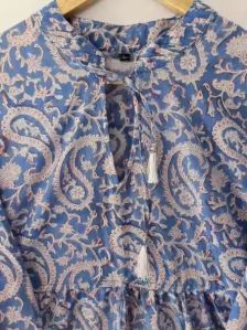 Women Block Floral Printed Long Sleeve Cotton Dress