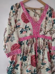 Elegant Floral Pattern Print Cotton Dress