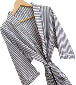 Summer Cotton Kimono Robe Knee-Length Bathrobe