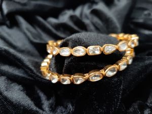 925 Silver Gold Plated Moissanite Polki Bangles
