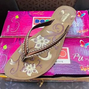 Ladies Casual Brown PU Slipper
