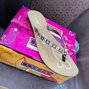 Ladies Fancy Brown PU Slipper